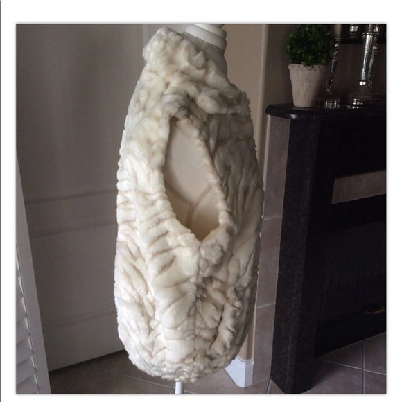 Faux Animal Print Fur Vest SM/MED Cream Beige Full Zip Donna Stewart USA Vintage - Picture 9 of 12